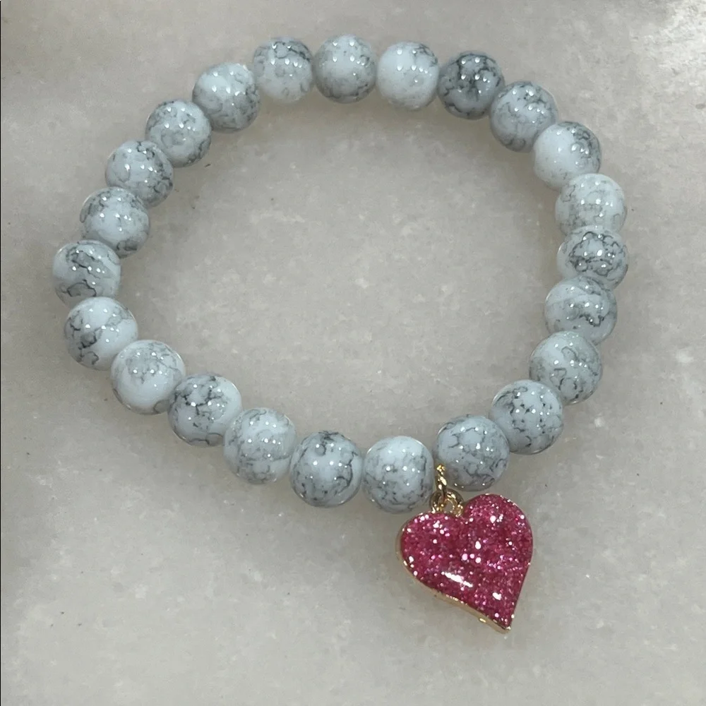 White Beaded Heart Charm Bracelet | Y2K Cute Girly Jewelry Coquette Aesthetic